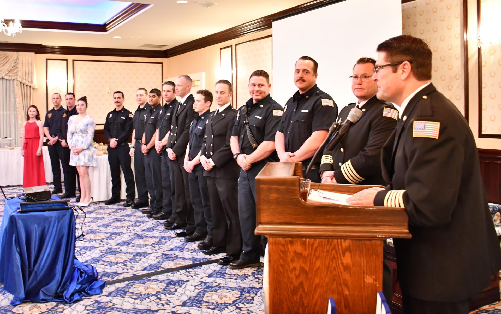 火fighters/Paramedics are honored at the promotional awards ceremony for the year of 2017.